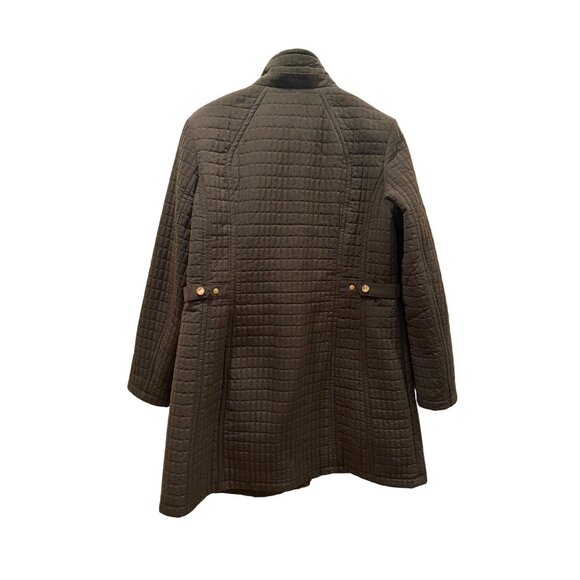 Gallery New York Quilted Long Coat Women’s XL • Olive Green • Belt Detail • - Picture 2 of 8